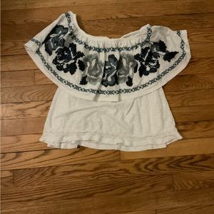 Free People Cropped Embroidered Shirt, Size Small